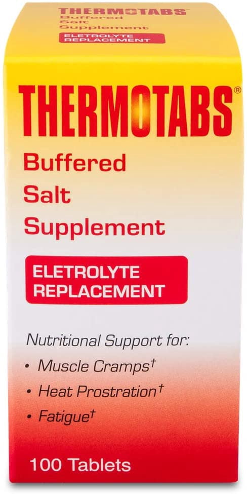 Thermotabs Buffered Salt Supplement, Electrolyte Replacement, Nutritional Support for Muscle Cramps, Heat Prostration, Fatigue, 100 Tablets - 6 Pack