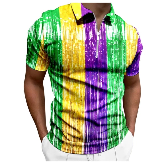 Afdoent Men's Polo Shirts Male Raglan Sleeve Button Lapel Print Festive Celebration Top Breathable