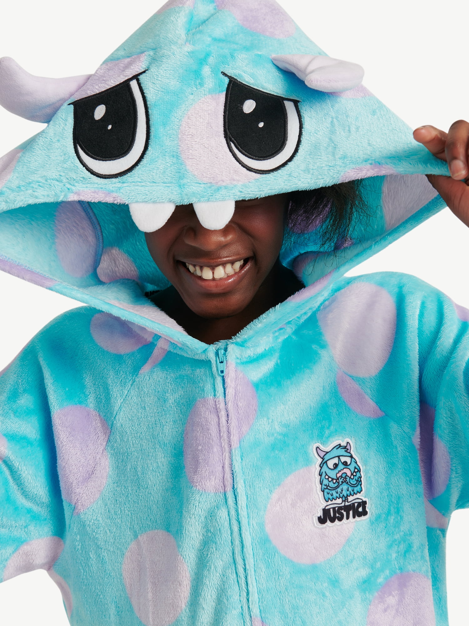 Justice Girls Long Sleeve Zip Front Hooded Onesie Pajama, Sizes 5-18