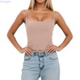 thumbnail image 2 of Huanglei Womens's Camisole Spaghetti Strap Round Neck Slim Fit Layering Tank Top (Gold, Large), 2 of 6