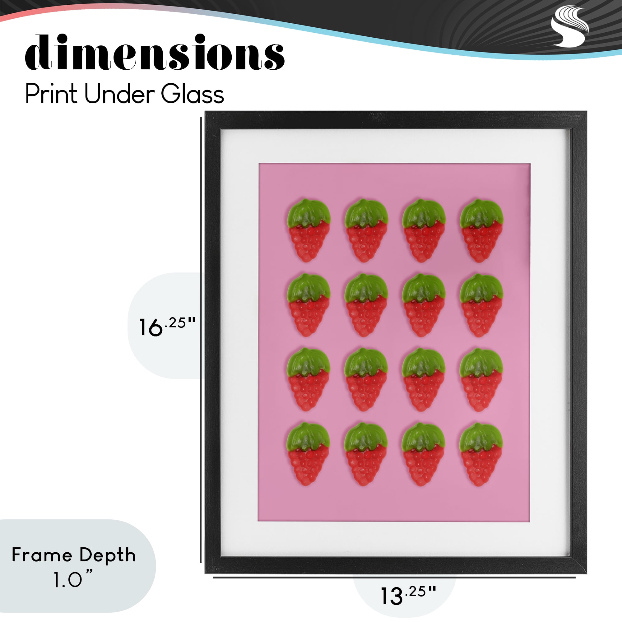 Stupell Industries Gummy Strawberry Candy Pattern Black Framed Print Under Glass, design by LISH Creative