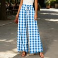 thumbnail image 2 of Women's Gingham Plaid Wide Leg Pants, Casual Tie Waist Paperbag Palazzo Trousers, Summer High Waisted Checkered Long Pants with Pockets, 2 of 6