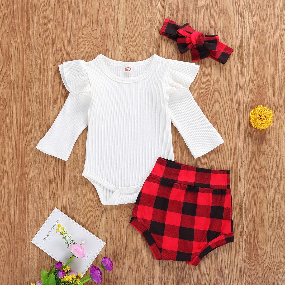 plaid baby romper