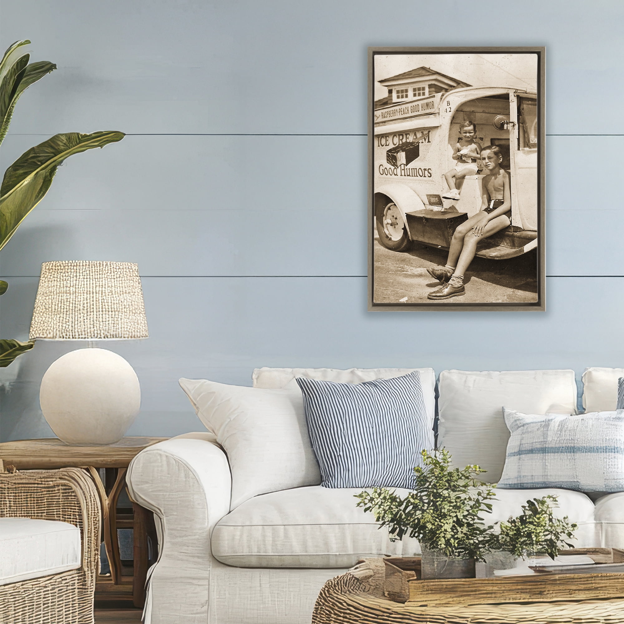Stupell Industries Vintage Ice Cream Truck Brown Framed Floater Canvas Wall Art, design by Grotto Studios