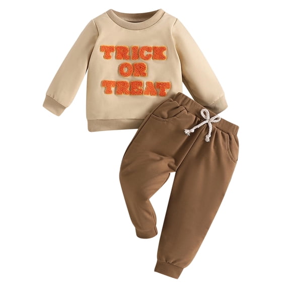 eczipvz Toddler Baby Boy Halloween Outfit Little Pumpkin Embroidery Crewneck Sweatshirt and Jogger Pants Set Fall Clothes Size Orange 12-18 Months