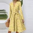 thumbnail image 3 of WTOBBY Women's Fashion Casual V-Neck Long Sleeve Waist Floral Print Midi Dress Feminine Floral Pattern with Accentuated Waist for Spring Versatile Length for Work and Play,Yellow XL, 3 of 4