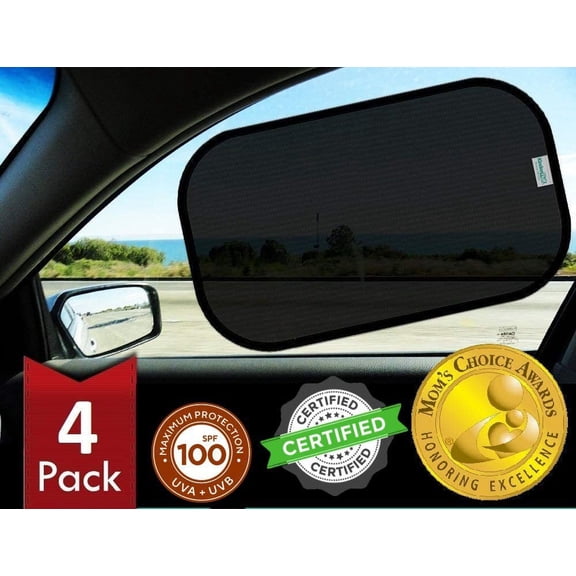 Kinder Fluff Car Window Shades, Certified 99.79% UVA & 99.95% UVB Sun Protection, Award-Winning Car Sun Shade for Side Windows, 4 Pack Mixed Transparency Shades, 20 x 12 in