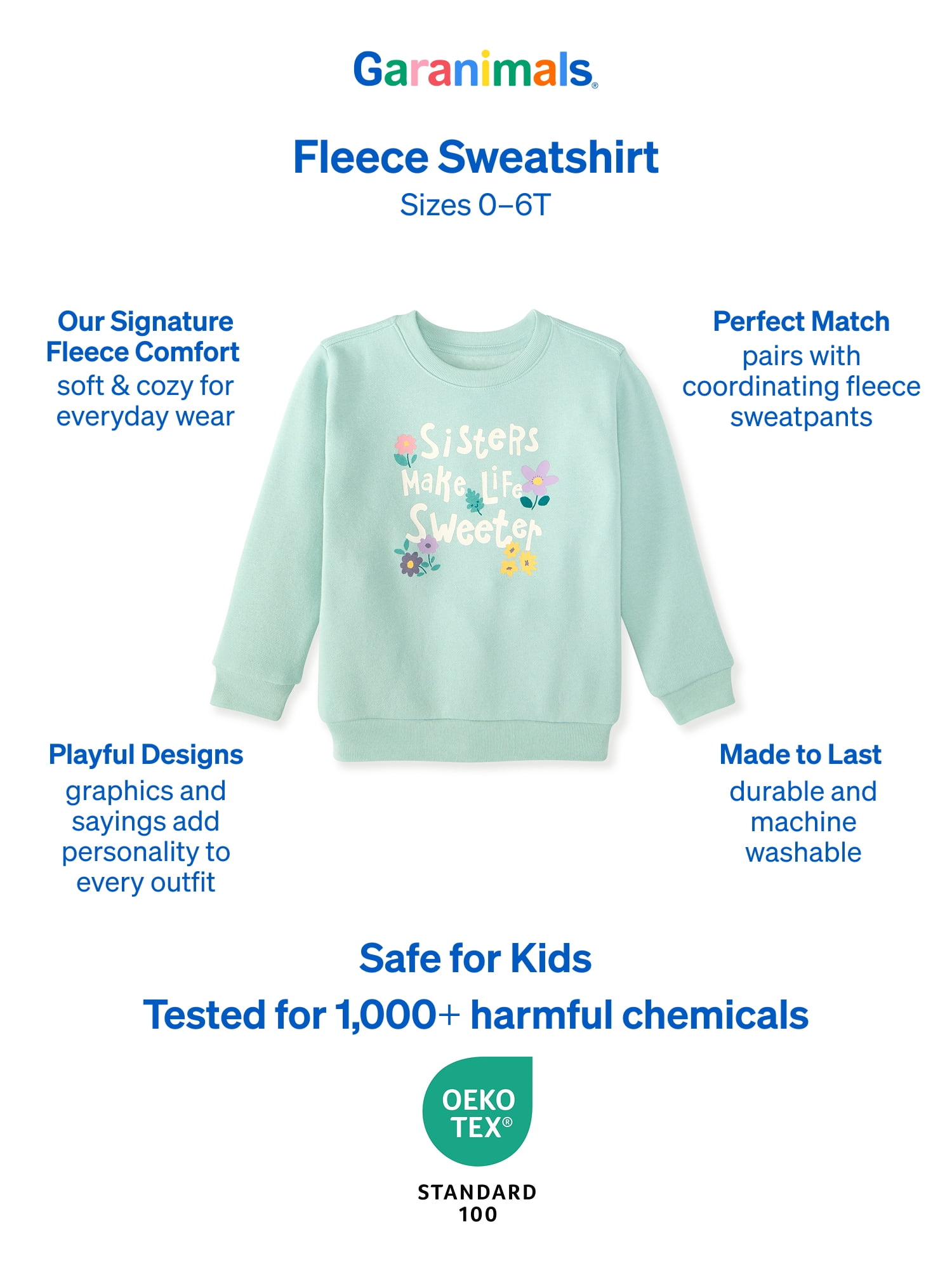 Garanimals Baby & Toddler Girl Fleece Crewneck Sweatshirt, Sizes 0-6T