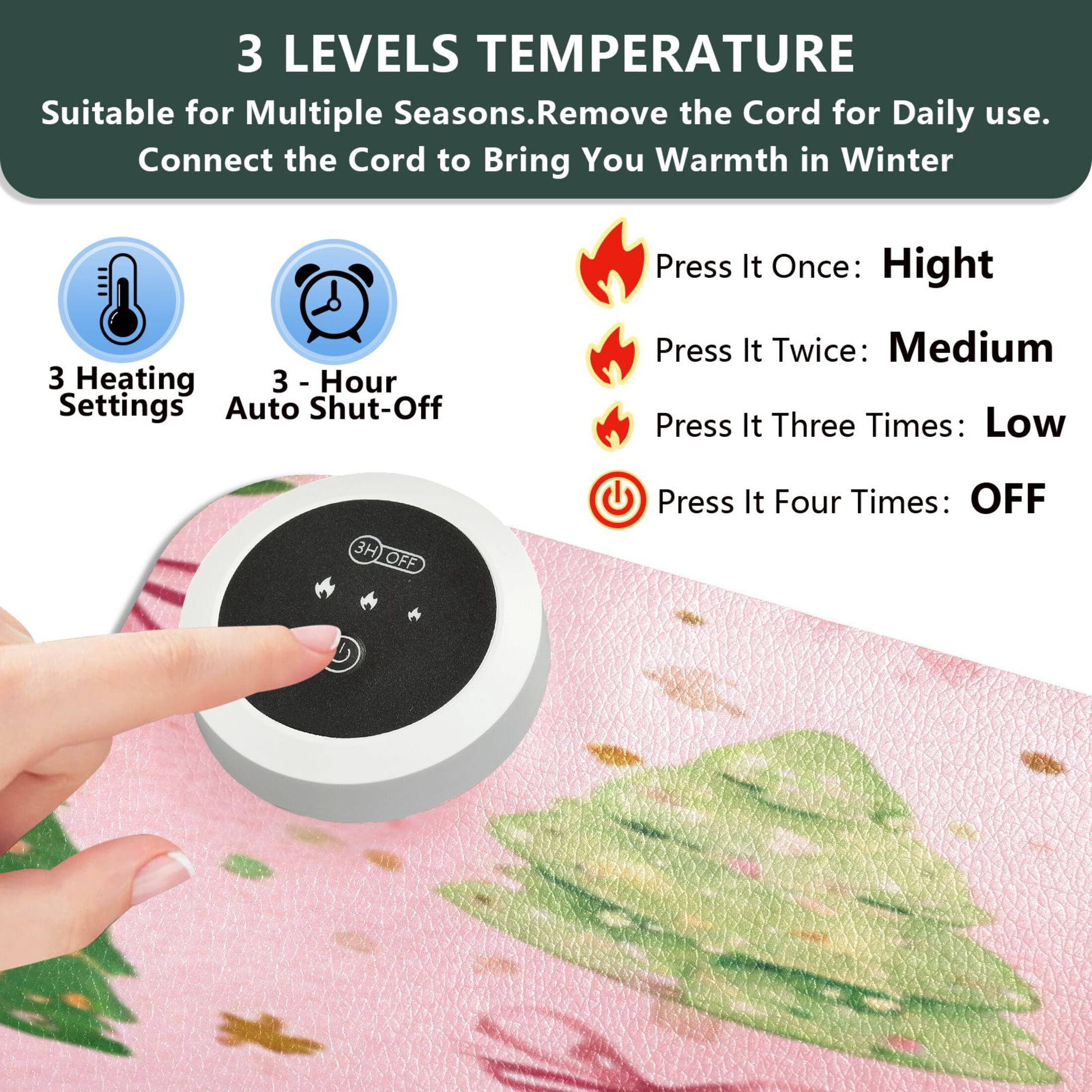 Large Heated Desk Mat Mouse Pad 31.5"x13"PU Leather Graphene Heating Desk Warmer with 3 Temperature Settings 110V US Plug Non-Slip Warm Pad for Home, Office, and Gaming Cute Christmas Tree Pattern