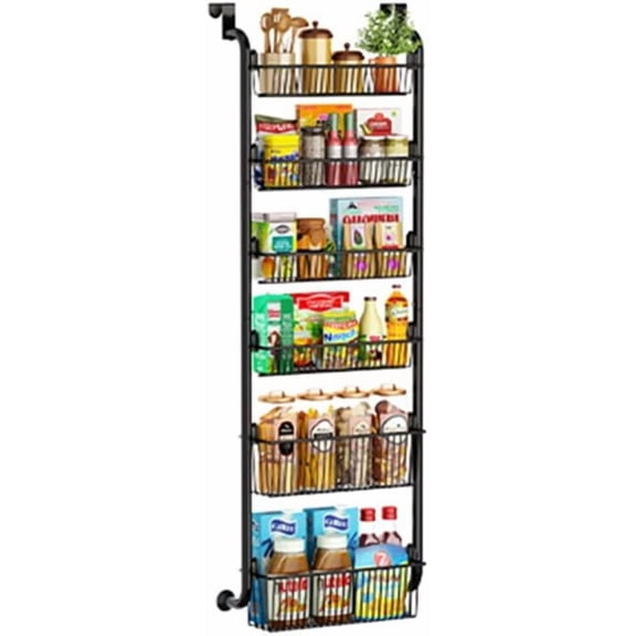 Over the Door Hanging Spice Rack Organizer, Adjustable Metal Basket Pantry Storage Rack for Kitchen and Pantry Doors