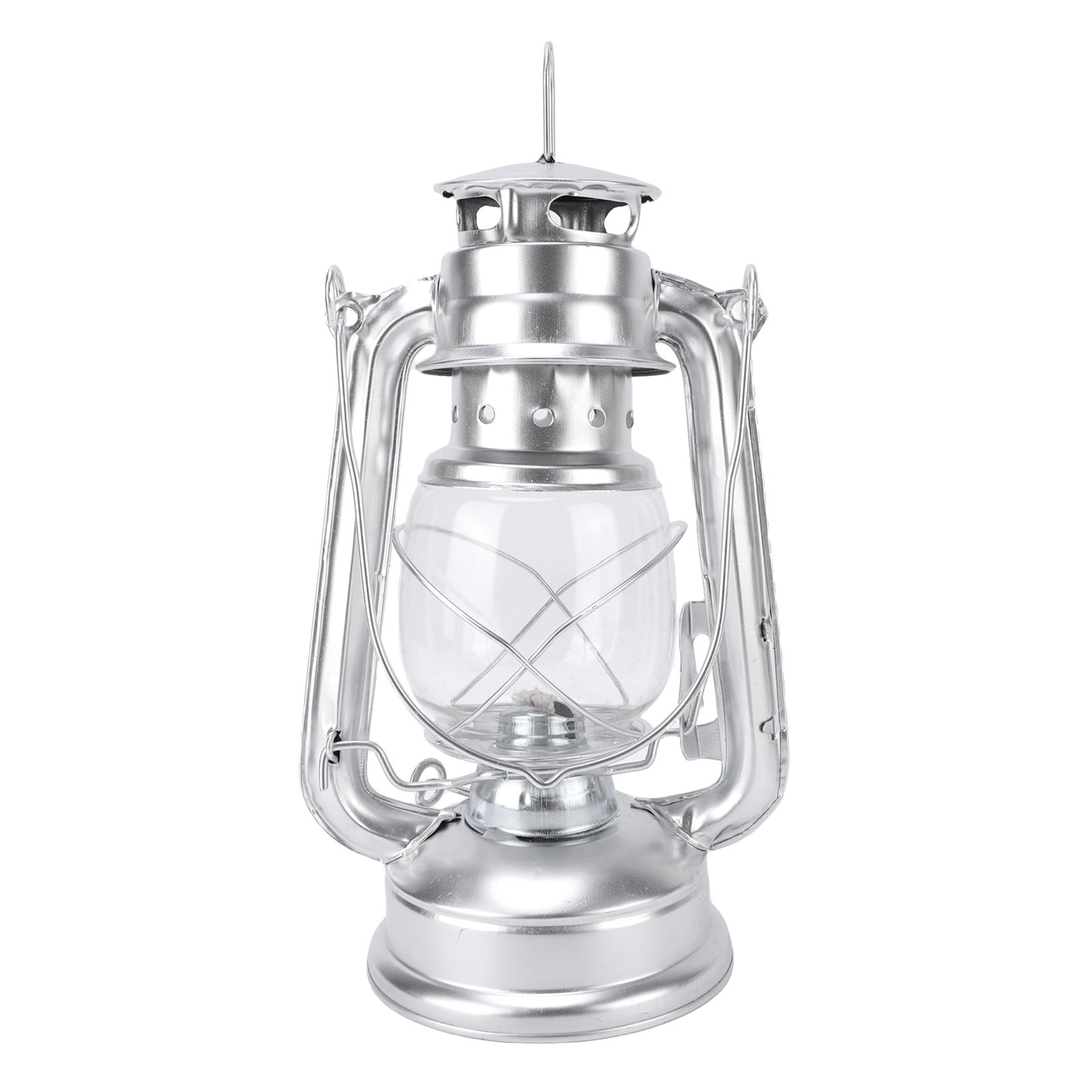 HIBIBUD Vintage Decorative Kerosene Lantern Silver Oil Burning Lamp for Home Bar Decor Outdoor Tent Camping Gear Durable Iron Portable Lighting (9.84 Inches / 25.0 Cm)