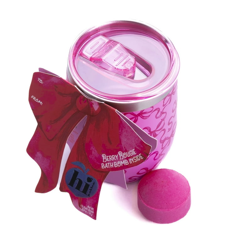 Hi Peach Layne 11.5 oz Red Pink Wine Tumbler with 30g Berry Bougie Bath Bomb