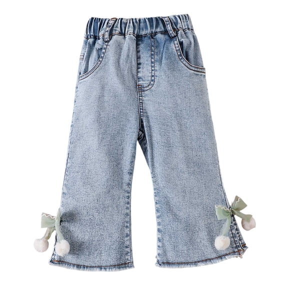 ZHANGDER Kids Girls Cute Y2K Baggy Jeans with Wide Leg High Waist Denim Pants Pockets, Blue 5 Years
