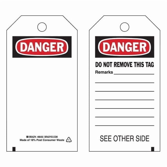 Brady Danger Tag,5 3/4in H,3in W,Polyster,PK10 86455