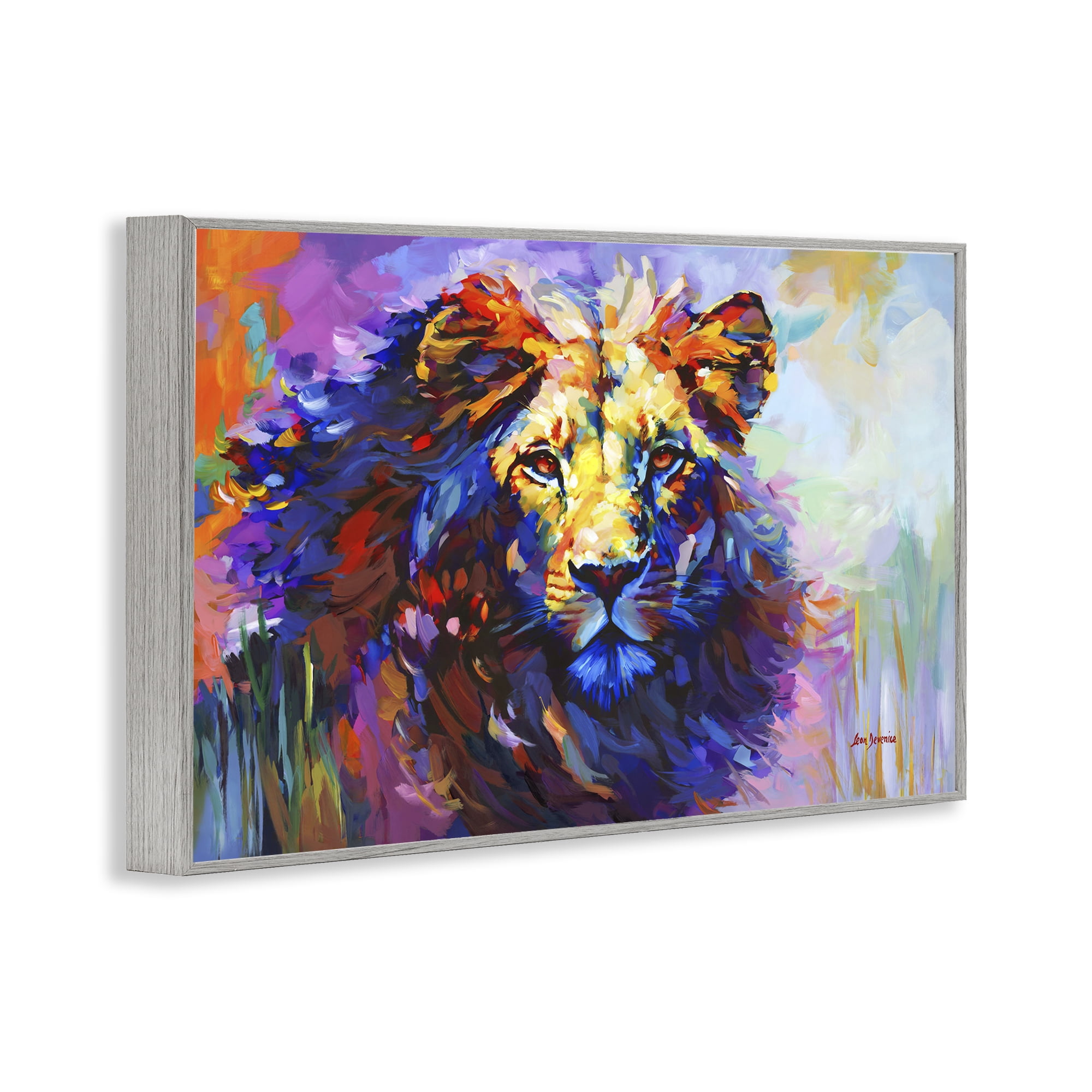 Stupell Industries Paint Strokes Lion Animals & Insects Painting Gray Framed Art Print Wall Art, 24 x 16