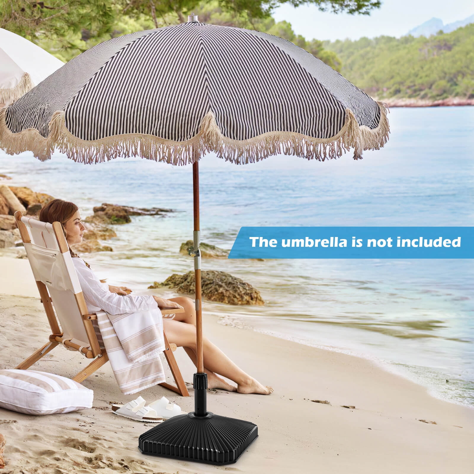 Costway 17.5" Square Umbrella Base with Refillable Reservoir for Water & Sand for Poolside