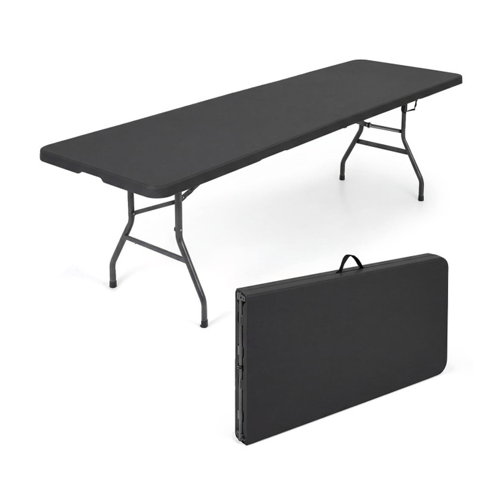 Furnibear 8 ft Portable Folding Table Fold in Half Camping Table with Weatherproof HDPE Tabletop, Heavy Duty Metal Legs, Safety Lock and 350 LBS Capacity for Picnic Camping, Black