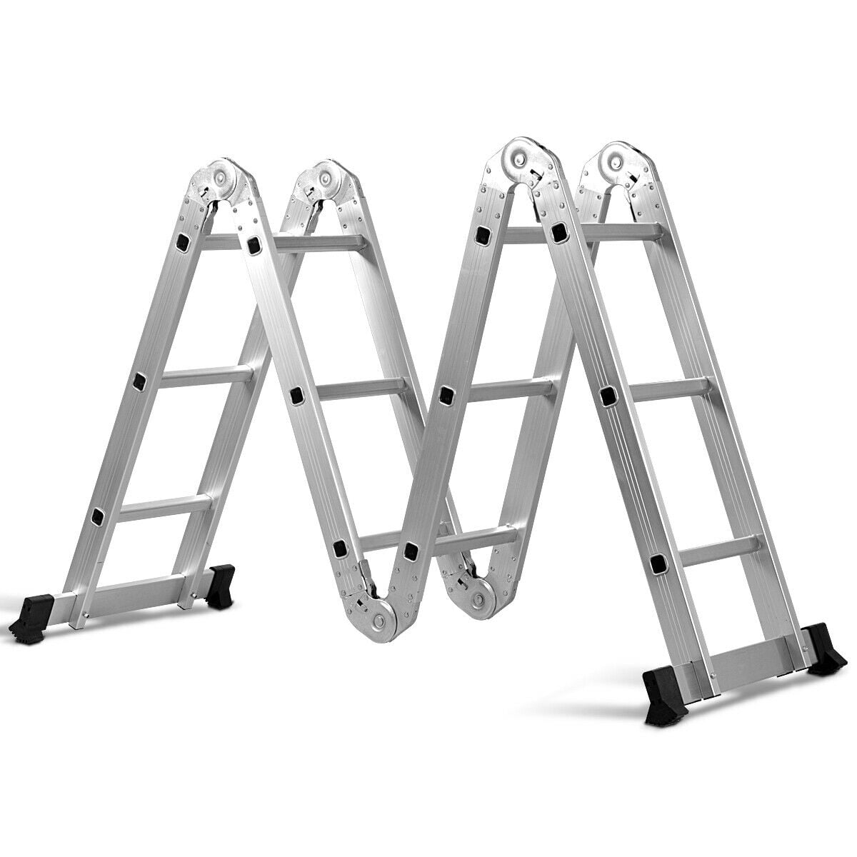 11.5ft Outdoor 7-in-1 Aluminum Folding Scaffold Work Ladder W/ 2 Plate