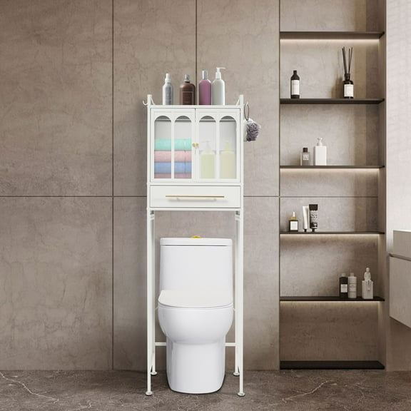 Toilet Cabinet, Over The Toilet Storage Cabinet, Bathroom Organizer 50*25*155.5cm White