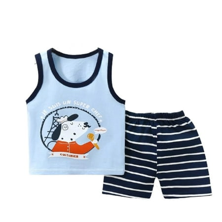 

Atogsazn Girl Boy Infant Baby Summer Clothes Set Outfits Casual Cute Printed Clothes Set Kids Tank Top and Shorts 2 Piece Set 5-6 Years Navy on Clearance