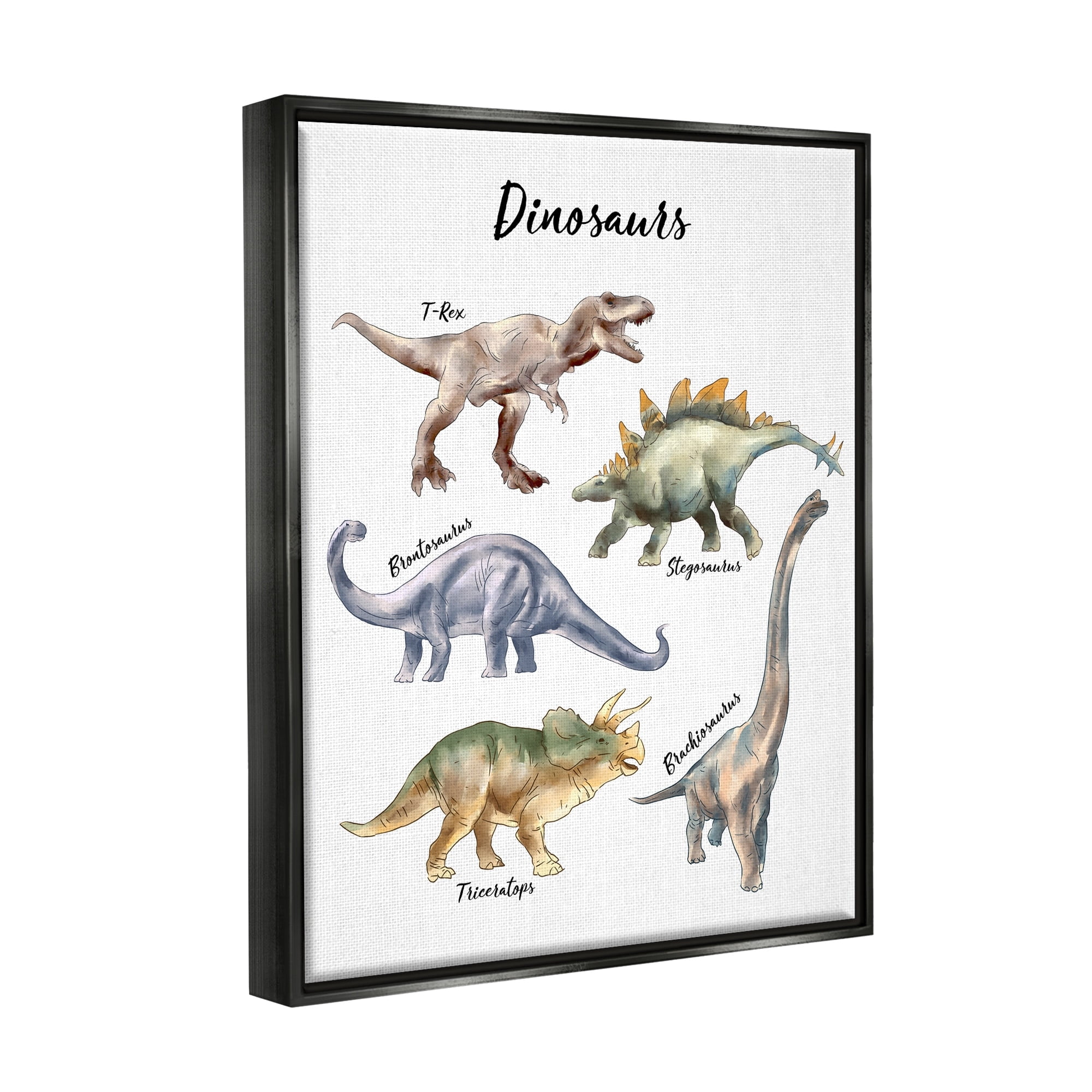 Stupell Industries Fun Dinosaur Chart Playful Watercolor Illustration Jet Black Framed Floating Canvas Wall Art, 24x30, by Ziwei Li