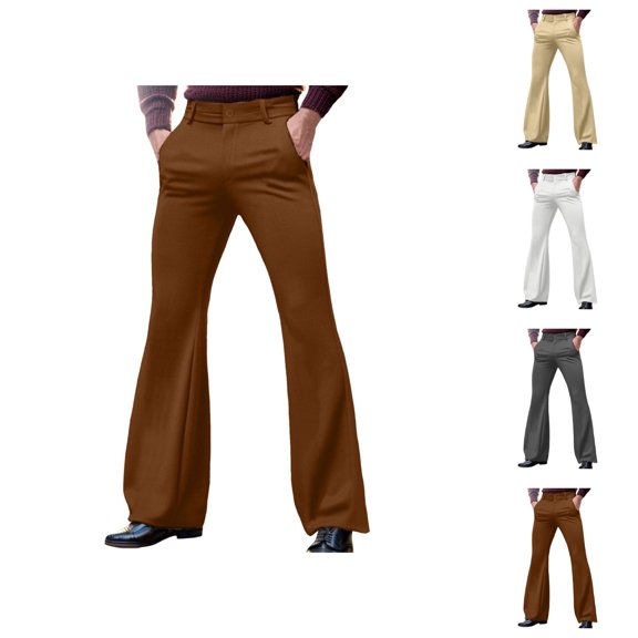 Mens Bell Bottom Pants 2026 Casual Retro Flared Trousers Dress Pants with Pockets 70s Disco Outfits