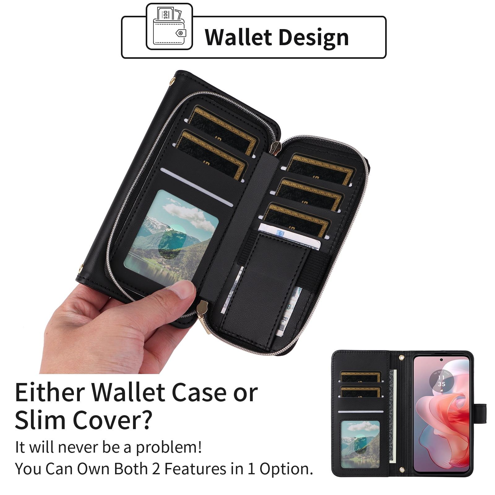 Furiet Argyle Wallet Case for Motorola Moto G Power 5G 2024 with Wrist Strap Shoulder Strap, Card Slot Zipper Purse Luxury PU Leather Stand Checkered Cell Phone Cover for G5 Women Girls Black