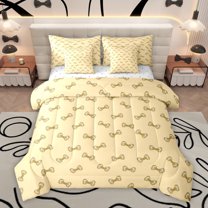 Homewish Fashion Yellow Bowknot Bedding Comforter Set 7pcs for Kids, Cartoon Princess Ribbon Queen Bedding Sets, Fairy Tale Reversible Queen Sheet Sets, Super Cozy Room Decor