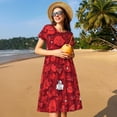 thumbnail image 4 of Fotbe Playful Red Cartoon Faces Pattern Dress Casual Womens Fashion Short Sleeve Maxi Dress T Shirt Dress Striped Long Color Block Maxi Dress, 4 of 6