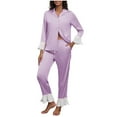 thumbnail image 2 of Womens Pajama Sets Long Sleeve Button Down Shirts and Ruffles Bottoms with Pockets Loungewear Soft Comfy Homewear Pj Sets for Woman, 2 of 7