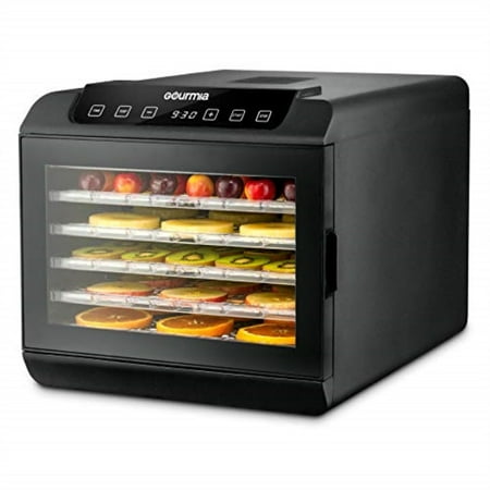 gourmia gfd1680 premium countertop food dehydrator - 6 drying shelves - digital thermostat - preset temperature settings - airflow circulation - countdown timer - free recipe book included - 110v
