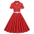 thumbnail image 2 of Birdeem Robe de Soirée Vintage à Manches Courtes et Col en V pour Femmes, Confortable pour l'Été, Imprimé à Pois, 2 of 9