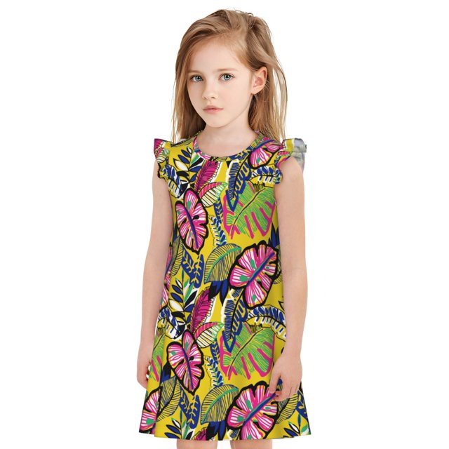 Balery Colrful Tropical Leaves Camisón de princesa para niñas, pijama de algodón con mangas abullonadas, suave y bonito.-X-Large