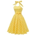 thumbnail image 3 of Women's Vintage Dress Polka Dots Halter Neck Lace-Up Summer Sleeveless 1950s Retro Cocktail Party Swing Midi Dresses (Medium, Yellow), 3 of 8