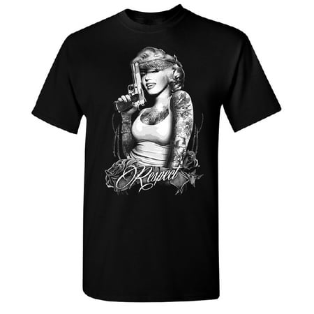 Marilyn Monroe Tattoo Gangster Men's T-shirt Tee Black Small