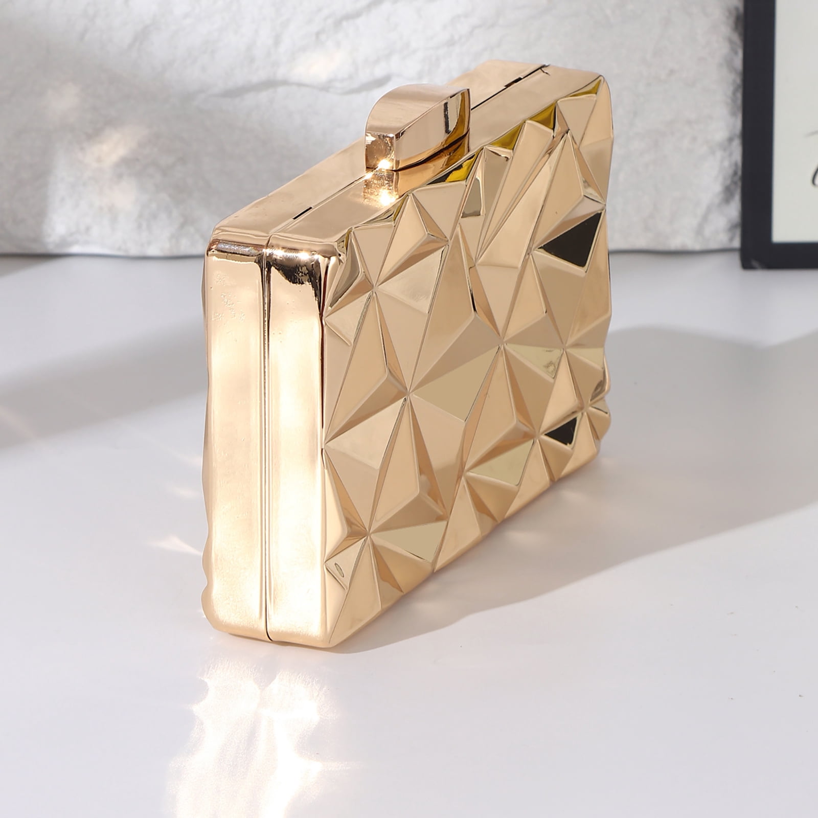 Jaucin Metal Diamond Women's Clutch Bag Bridal Party Geometric Evening Purse Cocktail Party Formal Handbag Detachable Shoulder Strap