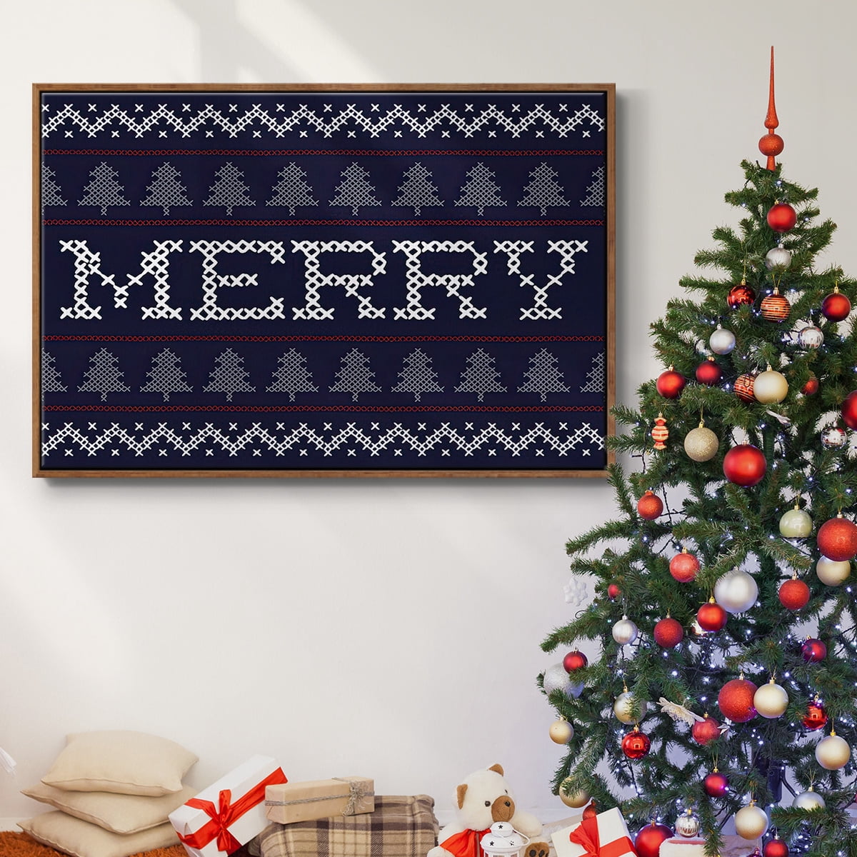 Merry Sweater - Framed Gallery Wrapped Holiday Canvas - 17 x 25 - Rosewood Frame