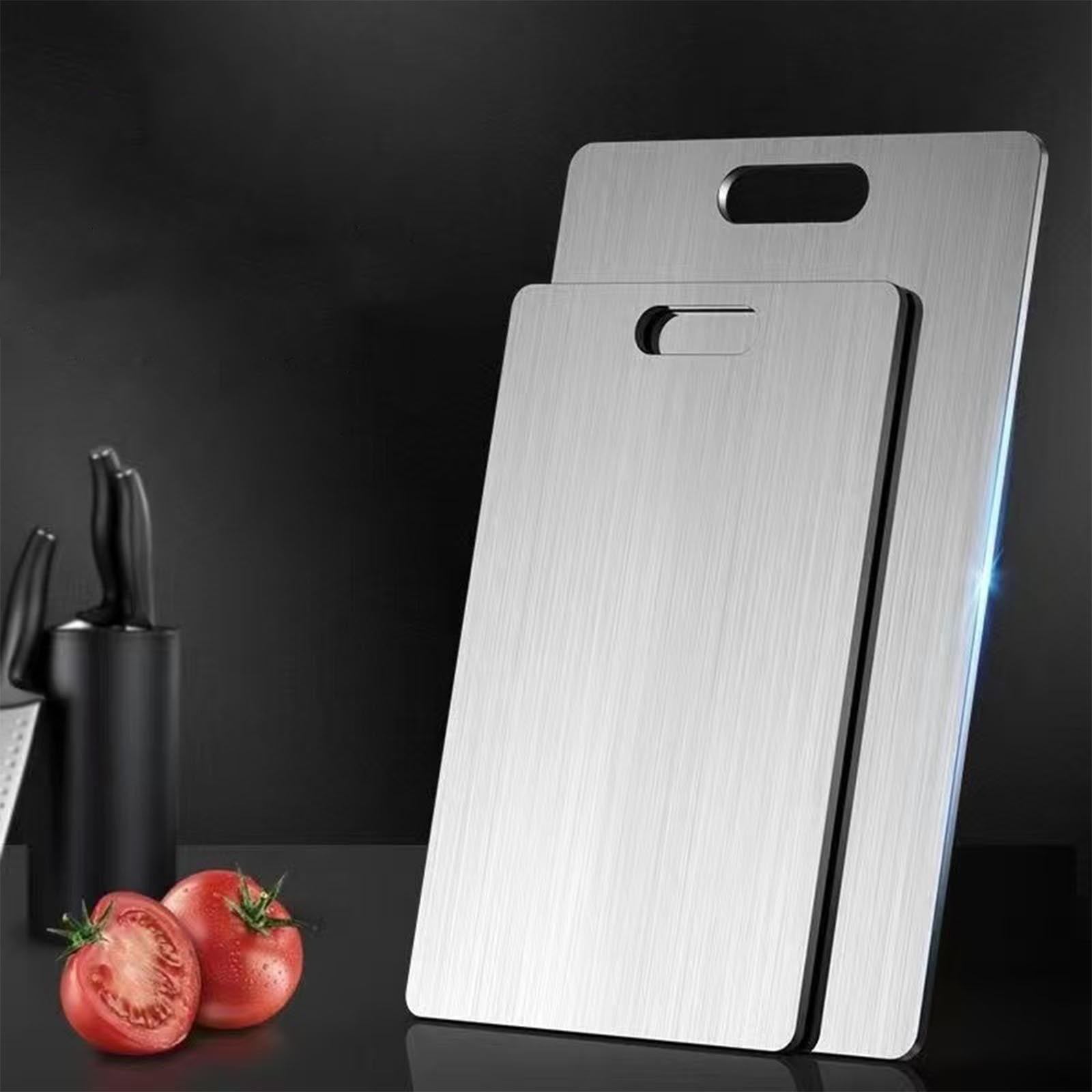 Djiypn 304 Stainless Steel Cutting Board, Double-sided Silver Cutting Board for Kitchen Dishwasher Safe Food Chopping Board for Cutting Meats Fruit & Vegetable(9.05 * 13.88 In)