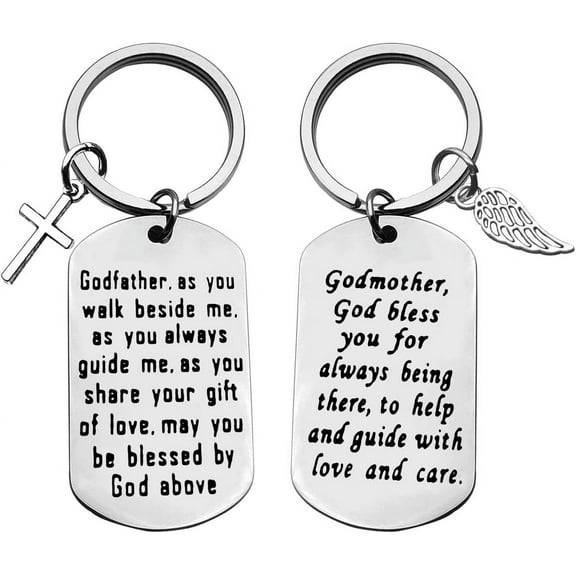 Godparent Gifts from Godchild,Godmother Keychain Godfather Keychain Christening Gift For Godmother Godfather Baptism Jewelry Gift for Godmothers Godfather (2 Pack) First Communion Gift