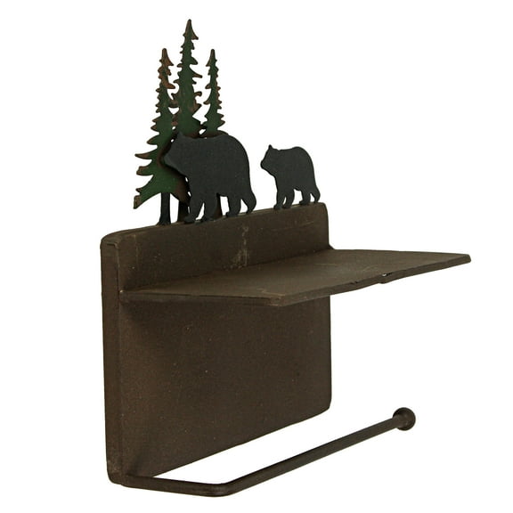 Mayrich Brown Metal Walking Bear Toilet Paper Roll Holder With Phone Shelf