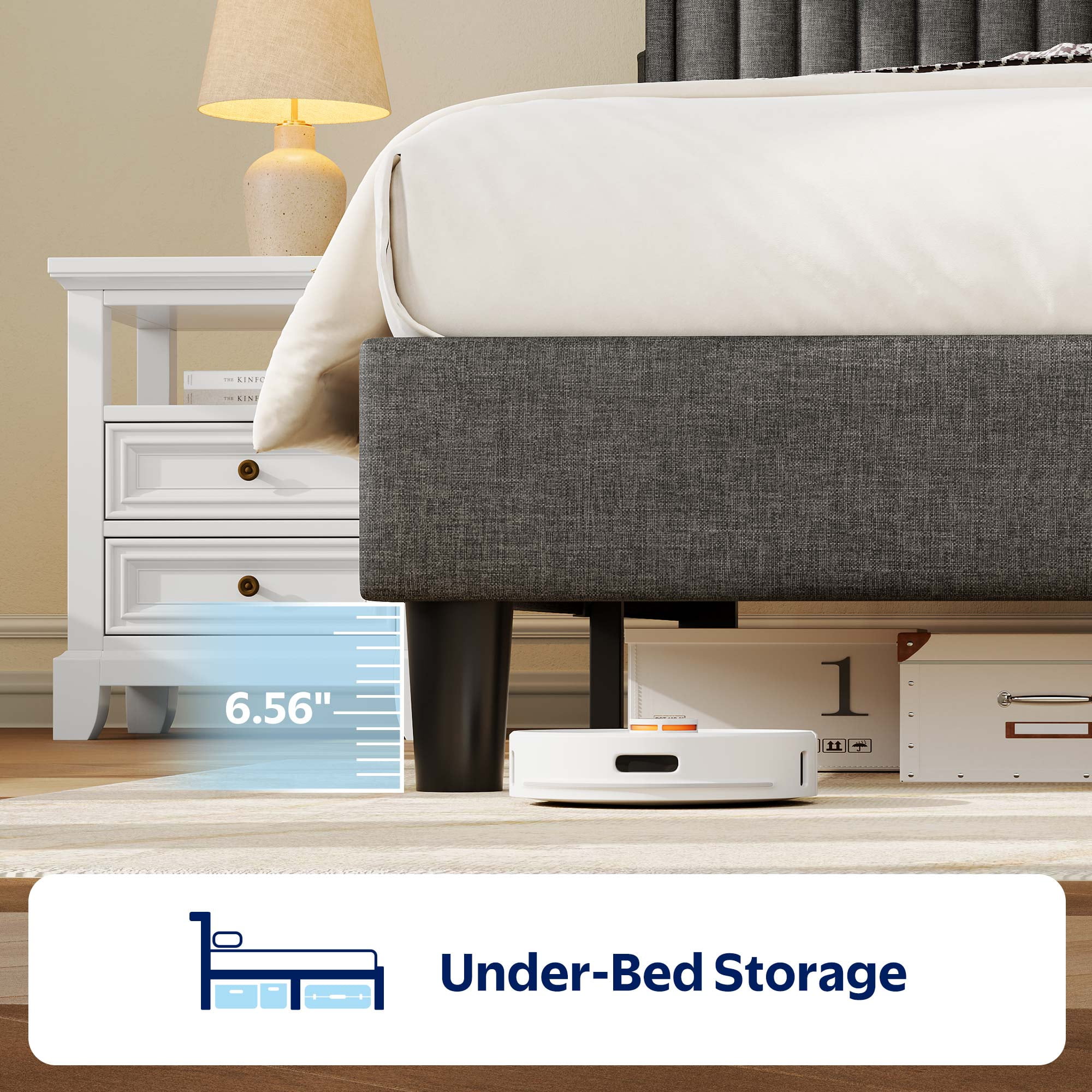 Greenstell Twin Bed Frame with LED Light & Platform Bed with Upholstered Storage Headboard USB Ports & Charging Station, Dark Gray