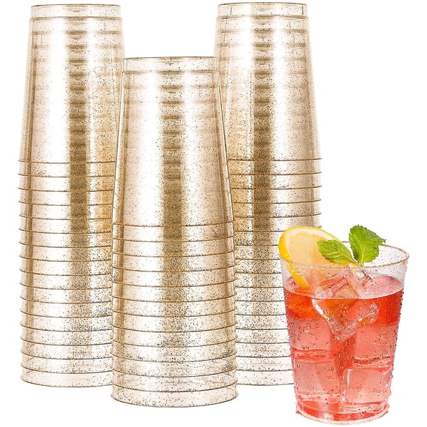 50 vasos de plástico dorado de 10 onzas, vasos de plástico desechables con purpurina dorada, vasos de plástico transparente, vasos de boda, Acción de Gracias, vasos de fiesta de Navidad Vhermosa HMHZ1059