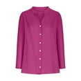 thumbnail image 5 of Ecqkame Womens Linen Cotton Shirts 3/4 Sleeve V Neck Tunic Shirt Tops Casual Loose Button vacation Blouse Hot Pink S, 5 of 7