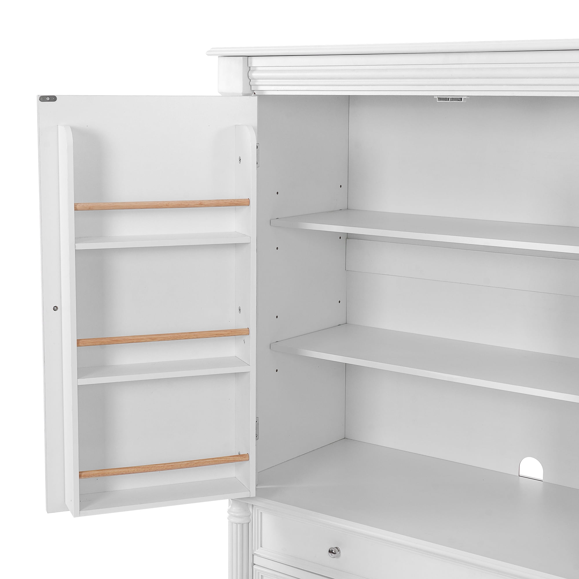 Euroco Freestanding Large Kitchen Pantry , 43.3x20x77.3inch Tall Storage Cabinet Cupboard with 6 Door Shelves, 2 Adjustable Shelves and 5 Drawers,White