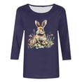 thumbnail image 4 of Hueook Women's Tops Ladies' Easter Print Round Neck Three Quarter Sleeve 3/4 Sleeve T-shirt Loose Purple 3X, 4 of 5