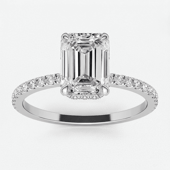 Auory 3.40 Ct Radiant Cut Moissanite Engagement Rings for Women 18K White Gold Plated Hidden Halo Silver Wedding Ring