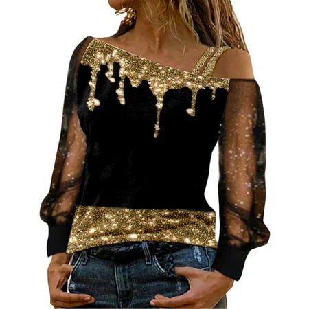 

Qufokar Cute Fall Maternity Dresses Athletic Wear for Woman Women Fashion Print Cold Shoulder T Shirt Mesh Long Sleeve Spliced Blouse Tops