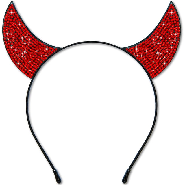Diadema con cuernos de diablo con purpurina, disfraz de diablo con cuernos de diablo rojo para mujeres, hombres y niñas, diadema para disfraz de Halloween (negro y rojo)
