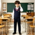 thumbnail image 6 of KAUOD School Uniform Sweaters for Boy Girl Striped V Neck Sweater Vest Y2K Sleeveless Cute Knitted Top Back to School Pullover, 6 of 6
