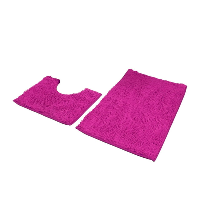 kurtrusly 1/2/3 Polyester Chenille Rug Carpet With Soft Texture Good Stepping Feeling And Strong Grip Prompt Rose Red 50*80+50*50 1 Pc